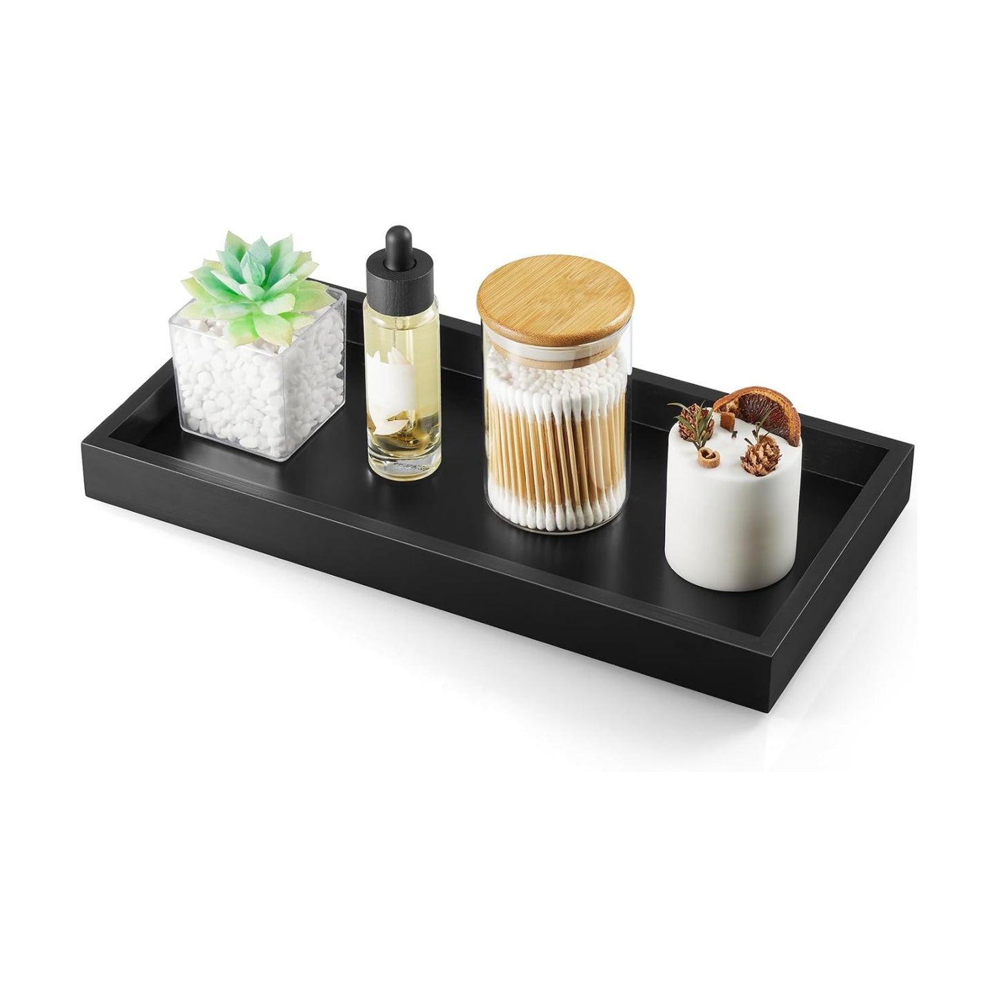 Wood Tray for Toilet Tank Makeup Perfume Jewelry Catchall Coffee / 6.5 x 1.2 x 13 / Black