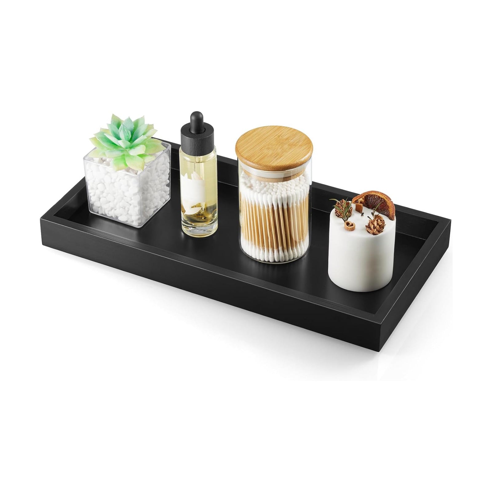 Wood Tray for Toilet Tank Makeup Perfume Jewelry Catchall Coffee / 6.5 x 1.2 x 13 / Black