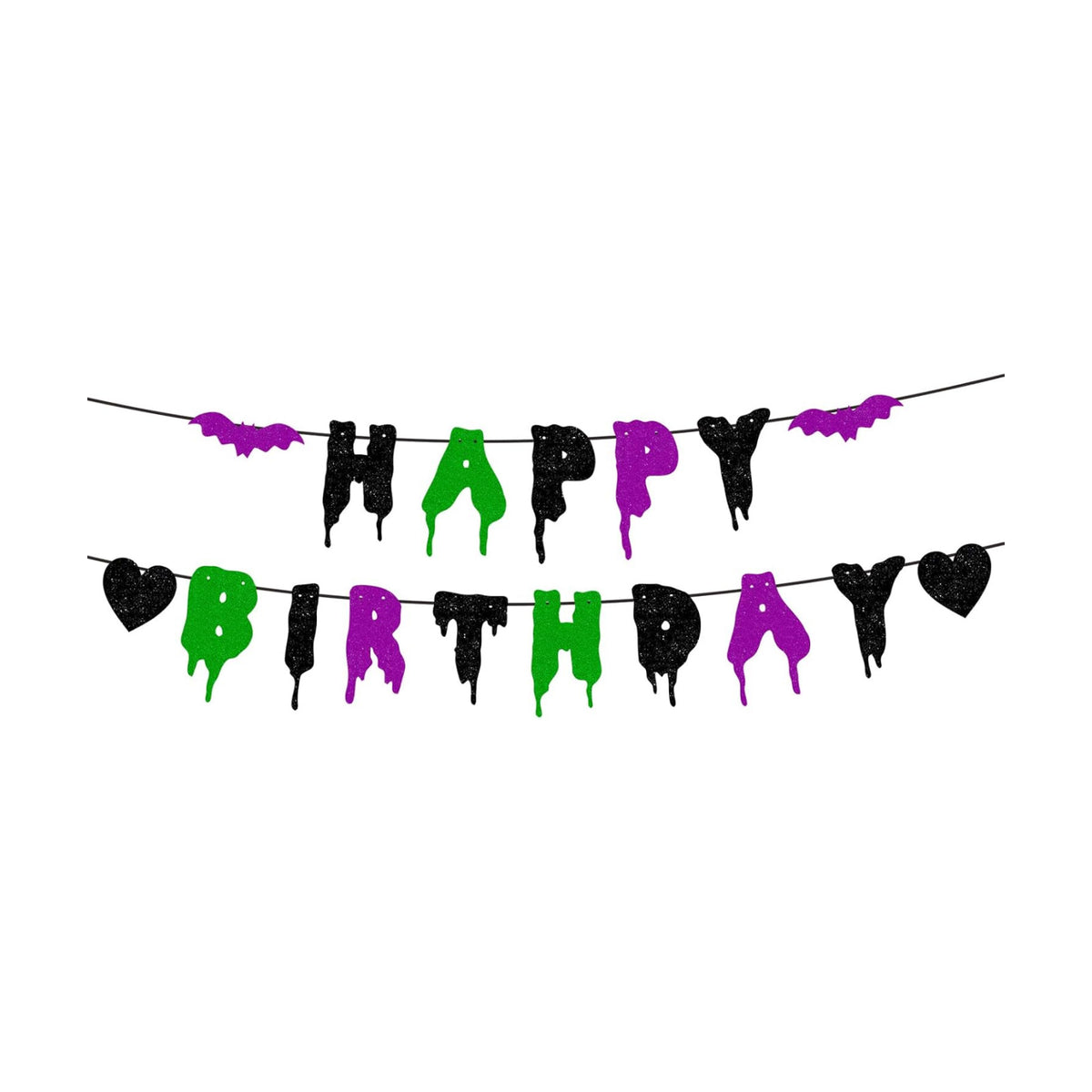 Happy Birthday Halloween Banner NO DIY Glitter Halloween Birthday Party Decorations for Home Office Wall Mantle Scary Party Decorations (Black Green Purple)