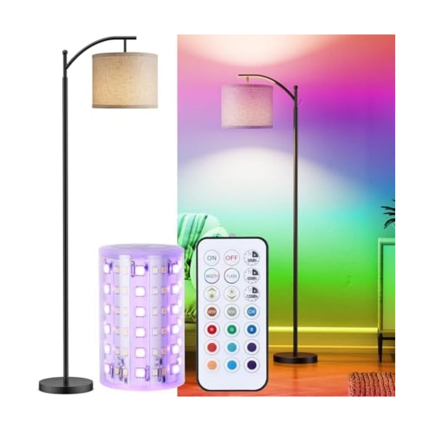 Battery Operated Floor Lamp, RGB Dimmable Cordless Standing Lamp with Remote Control for Living Room, Tall Floor Lamp