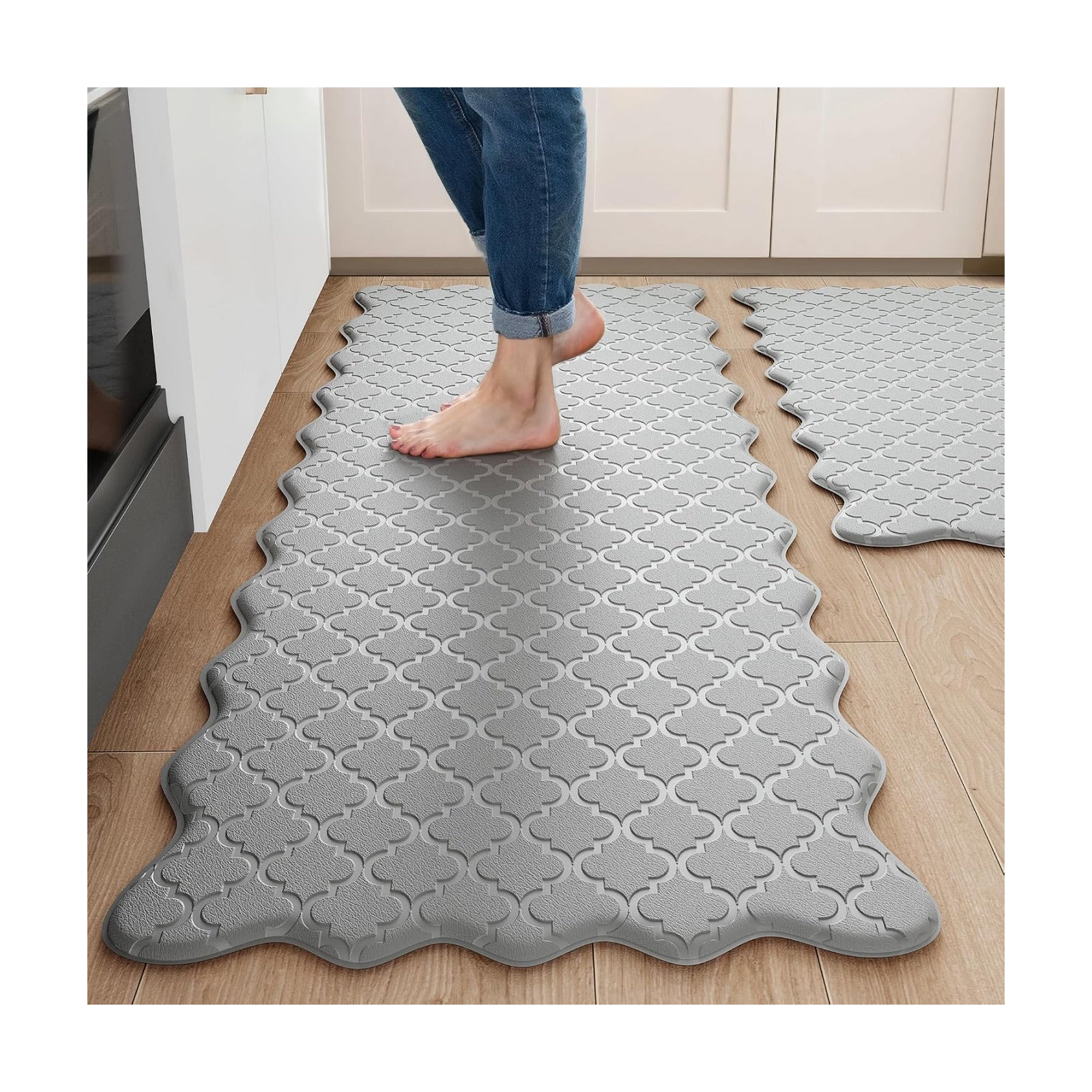 Arenarug Upgrade Scalloped Kitchen Mats for Floor 2PC, Gray Kitchen Rugs