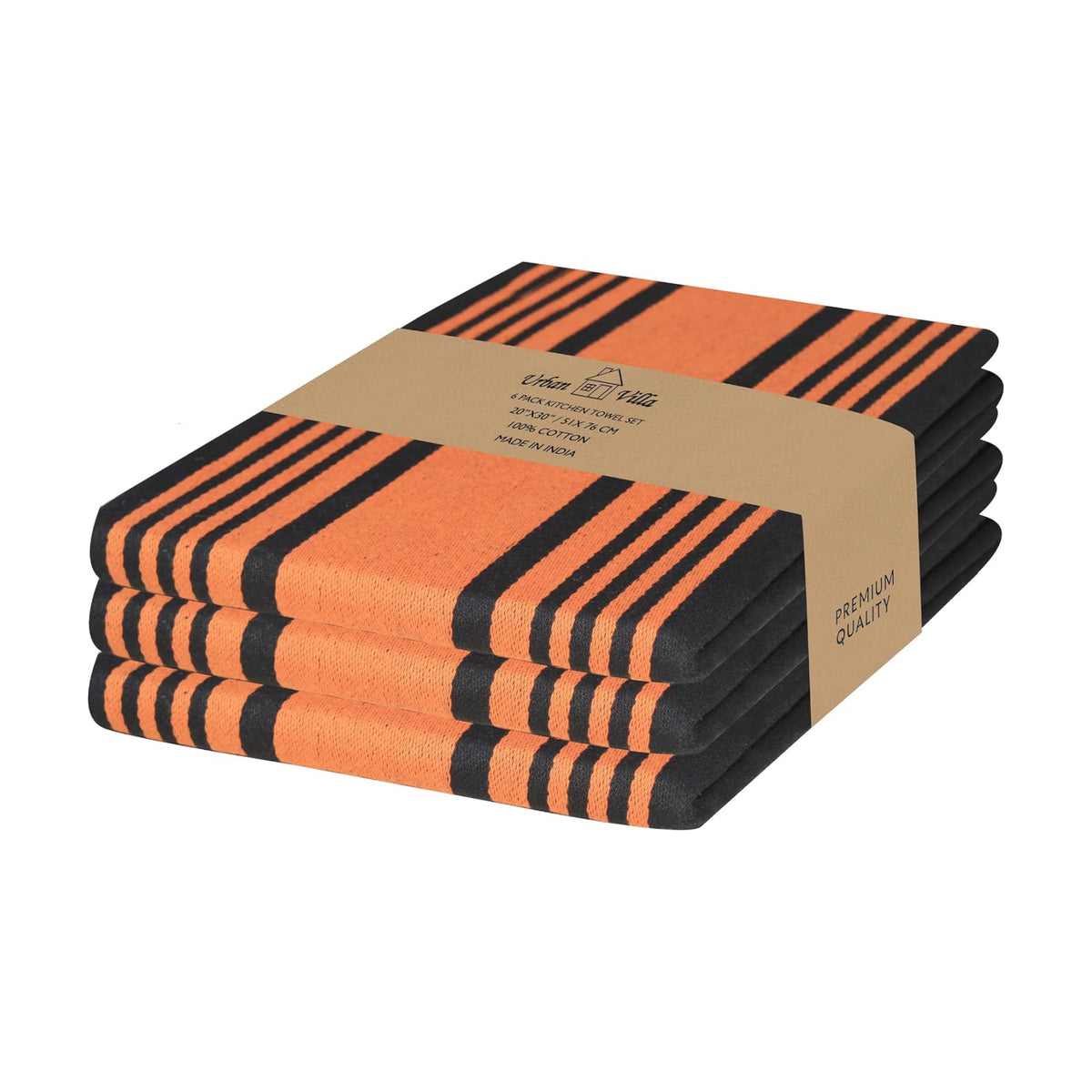 Urban Villa Kitchen Towels Cotton Dish Towels 20”x30” (Set of 6) Orange Blk