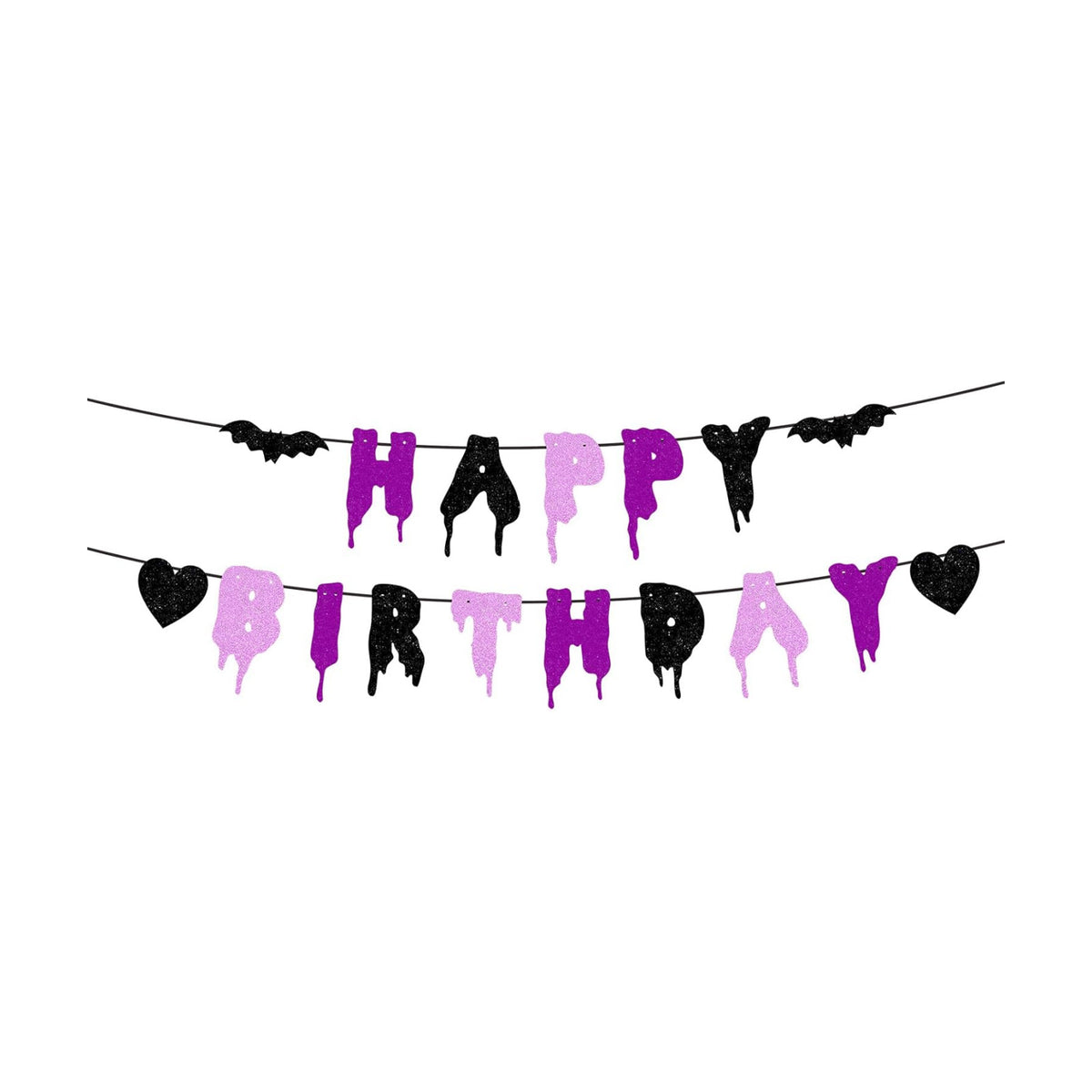 Happy Birthday Halloween Banner NO DIY Glitter Halloween Birthday Party Decorations for Home Office Wall Mantle Scary Party Decorations (Purple Black Pink)