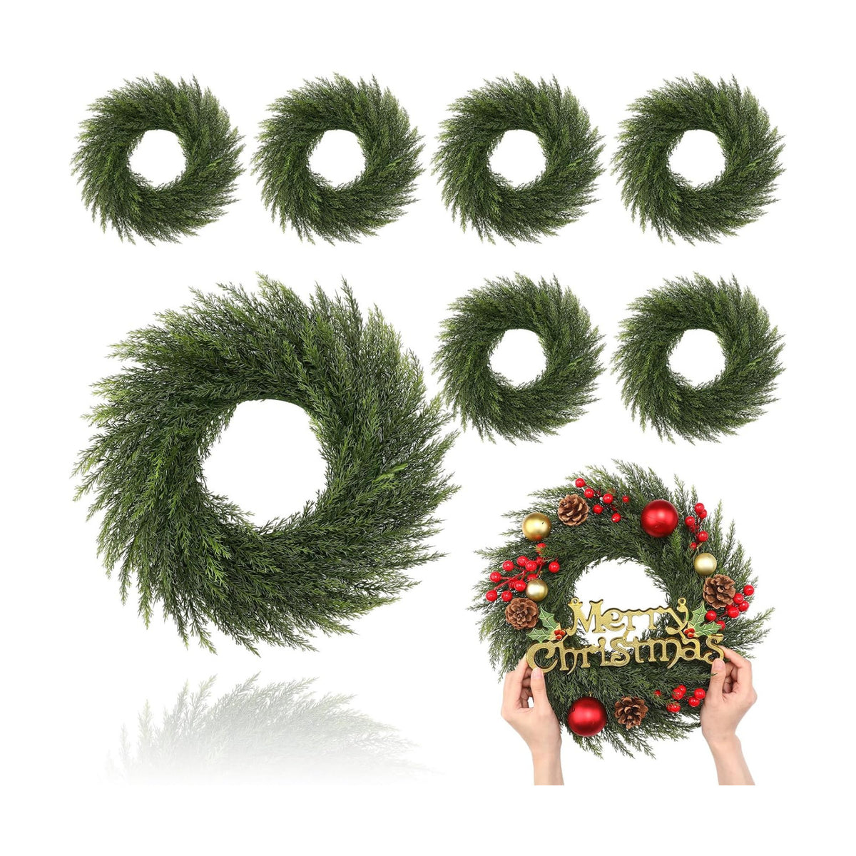 Zeyune 8 Pcs 14" Christmas DIY Green Wreath Artificial Wreath Elegant Style