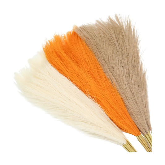 Faux Pampas Grass Fluffy Artificial Orange Pompas Grass / Orange Series / 21.6 Inch / Set of 30