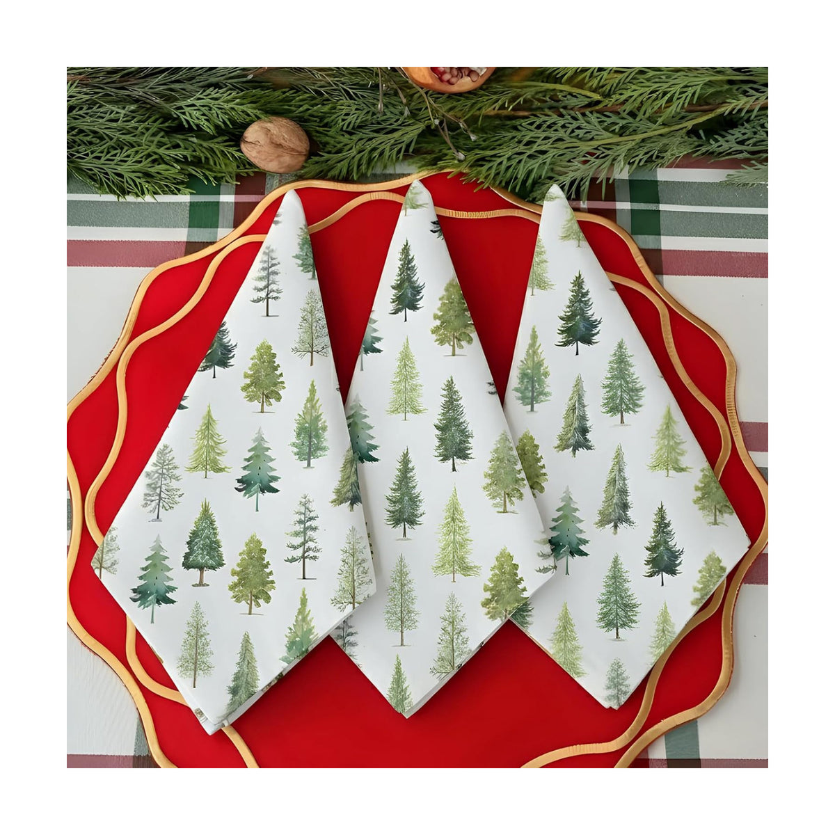 Maxdot 12 Pcs Christmas Cloth Napkins 19 x 19 Inch Happy Xmas Party Decoration Dinner Washable Fabric Napkins Gifts(Christmas Trees)
