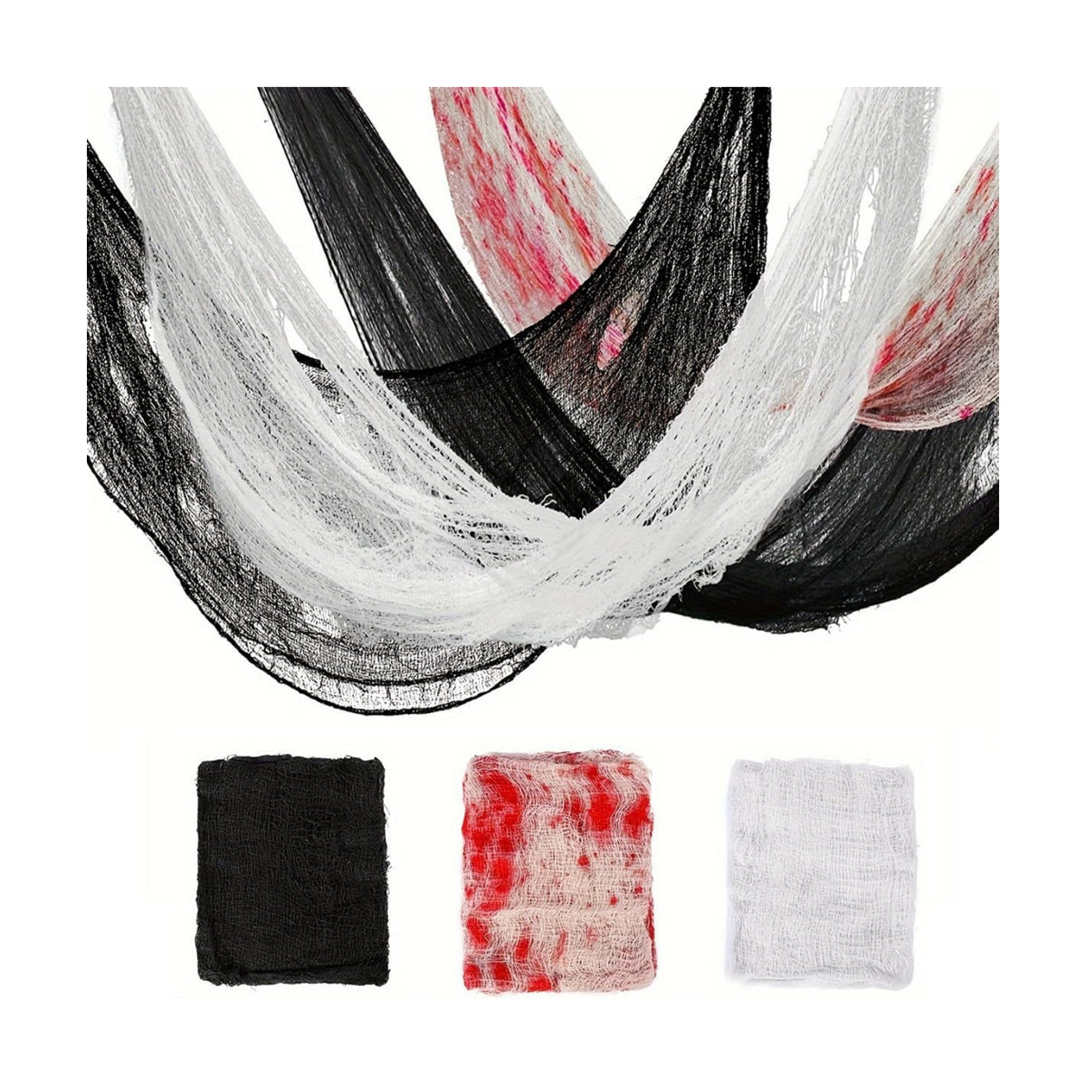 Halloween Creepy Cloth,3Pcs 30×72inch Black Spooky Scary Creepy Gauze Cloth Halloween Decorations for Party Doorways Outdoors Decoration, Black+White+red
