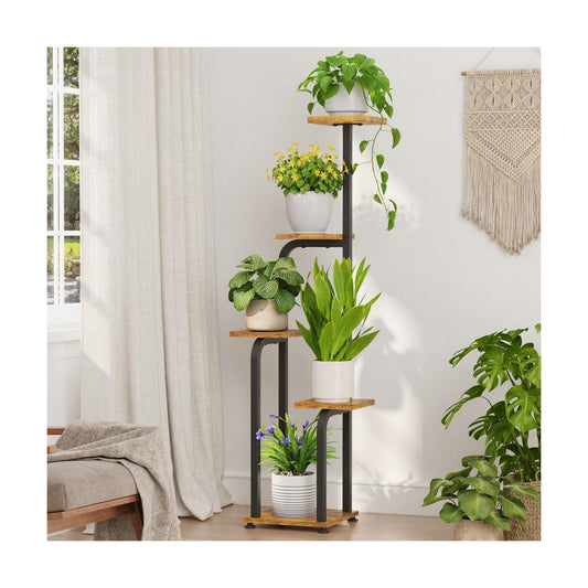 iDavosic.ly Tall Plant Stand Indoor, Corner Tiered Wooden Tray, Black Brown | 4 Tier Multiple Flower Holder Shelf