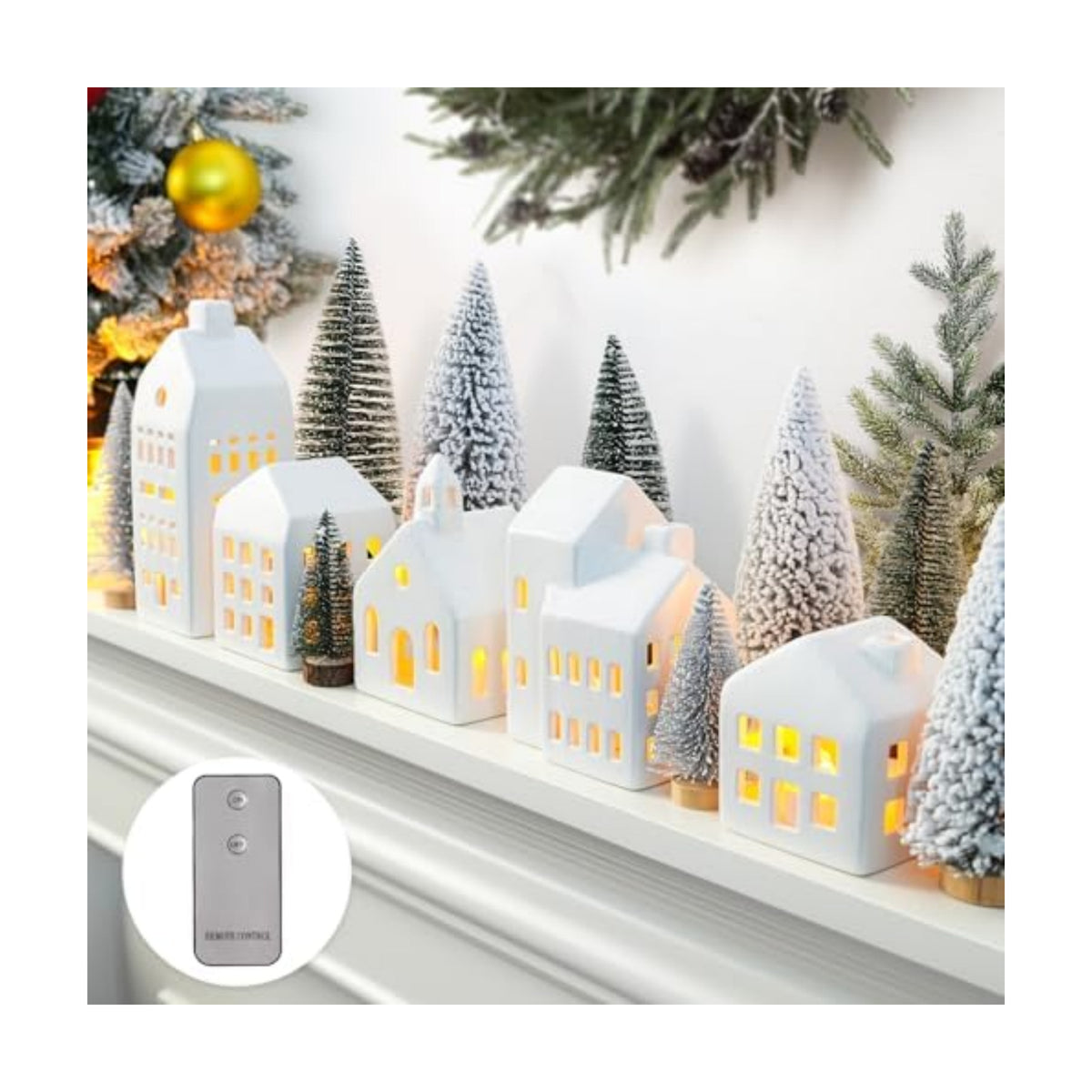 Christmas Decorations Indoor, 5 Lighted Ceramic Christmas Village Houses