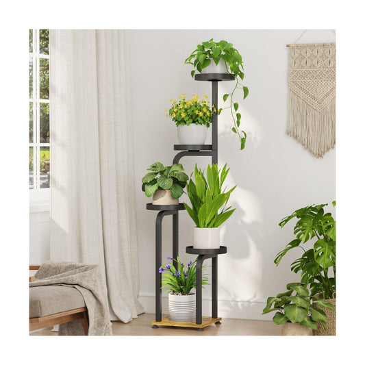 iDavosic.ly Tall Plant Stand Indoor, Corner Tiered Metal Trays, Black Brown | 4 Tier Multiple Flower Holder Shelf