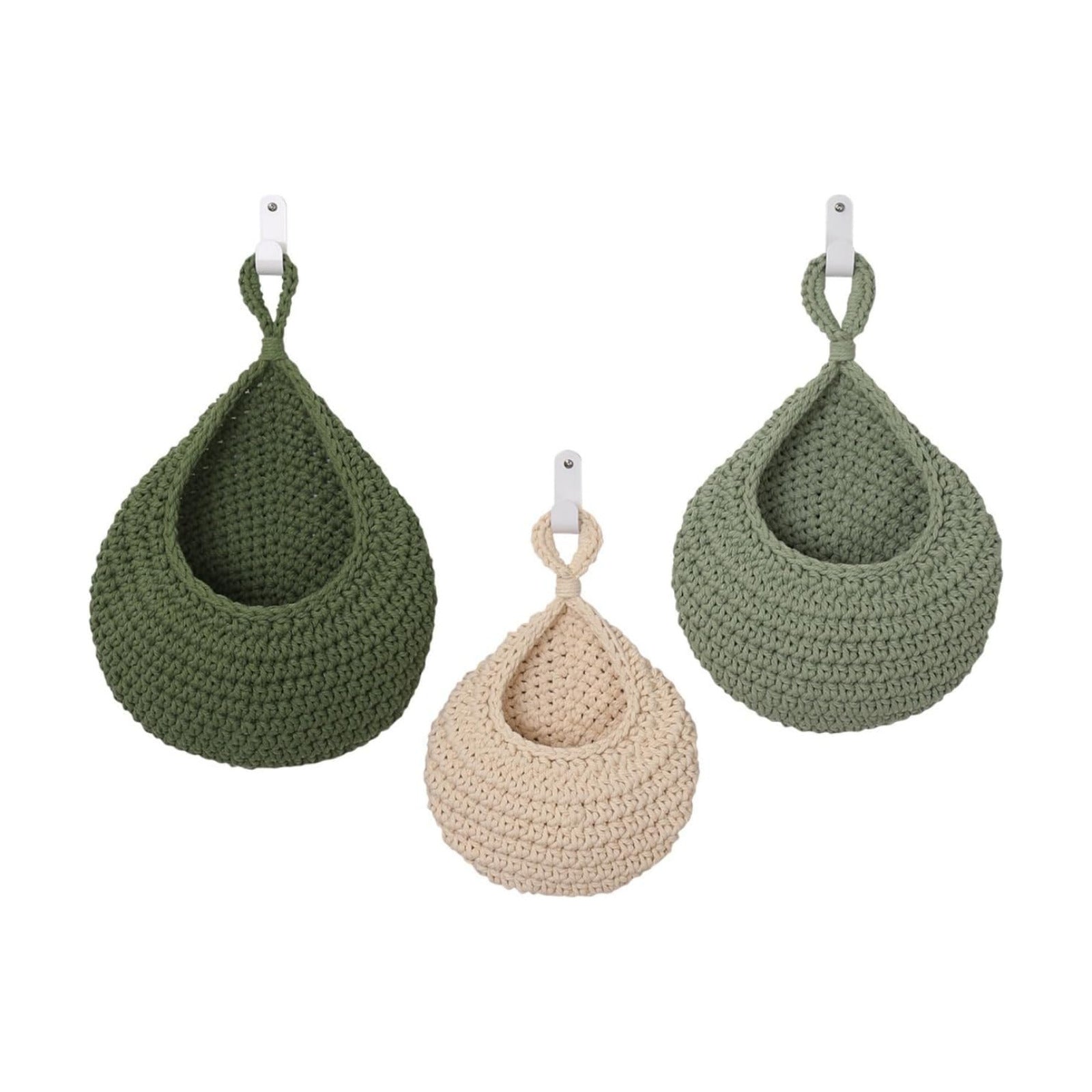 Boho hand-woven hanging linen basket / Set of 3