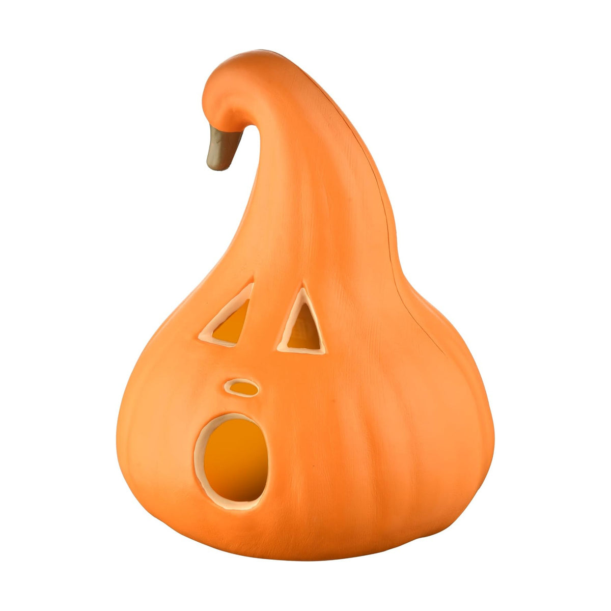 Evelyne Halloween Decoration – Light-Up Jack-O’-Lantern Ghost Face with Curved Stem – Indoor Tabletop Fall Decor, Pumpkin – Cute Spooky Autumn Accent for Home or Office