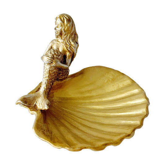 Golden Mermaid Shell Statue Home / Small Mermaid