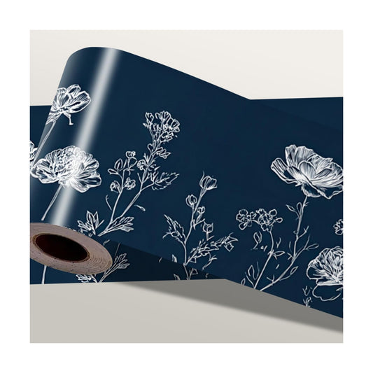 Wall Border Peel and Stick White Floral Wallpaper Border Minimalist / Dandelion / Blue / 196 x 4