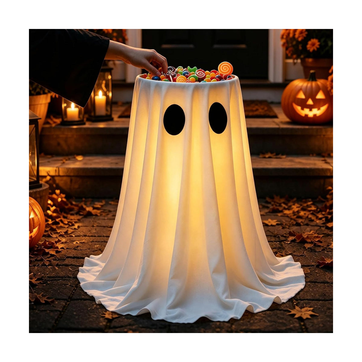 USB Powered Halloween Ghost Candy Bowl Stand w/ 8-Mode Remote LED Lights