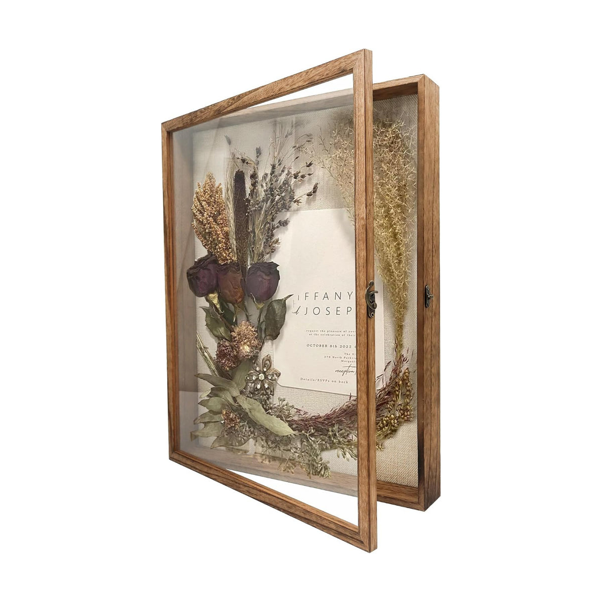 GraduationMall 16x20 Shadow Box Frame Solid Wood Glass Door Display Case with Linen Back and 6 Stick Pins,1.5 inches