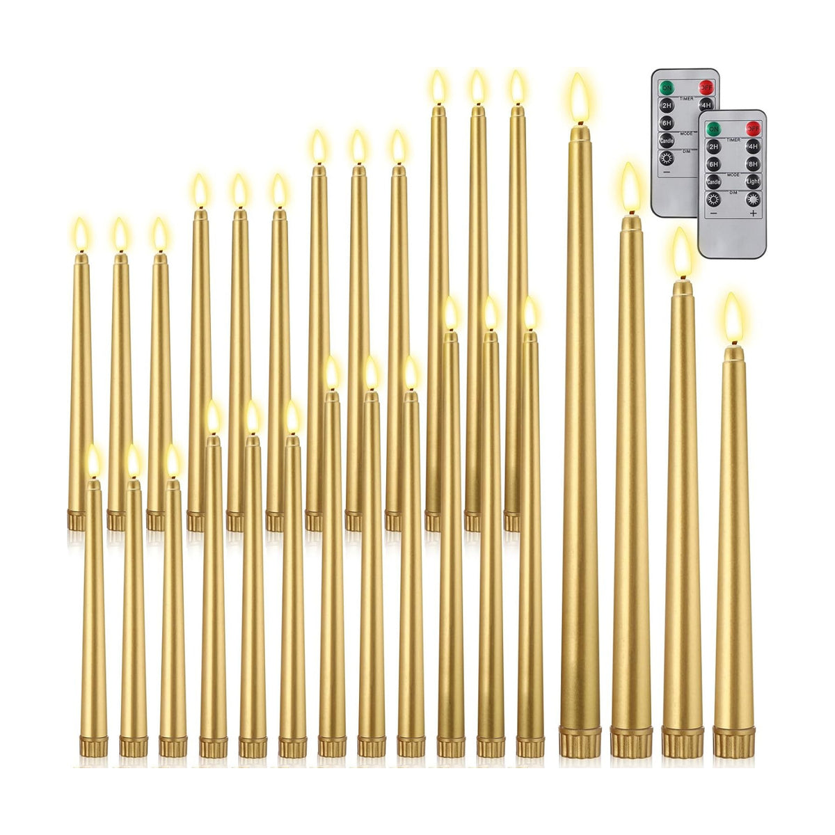 Rossesay 28 Pcs Flameless Taper Candles with Timer Remote 4 Sizes of 8.5", 9.6", 10.83", 12.8" LED Flickering Taper