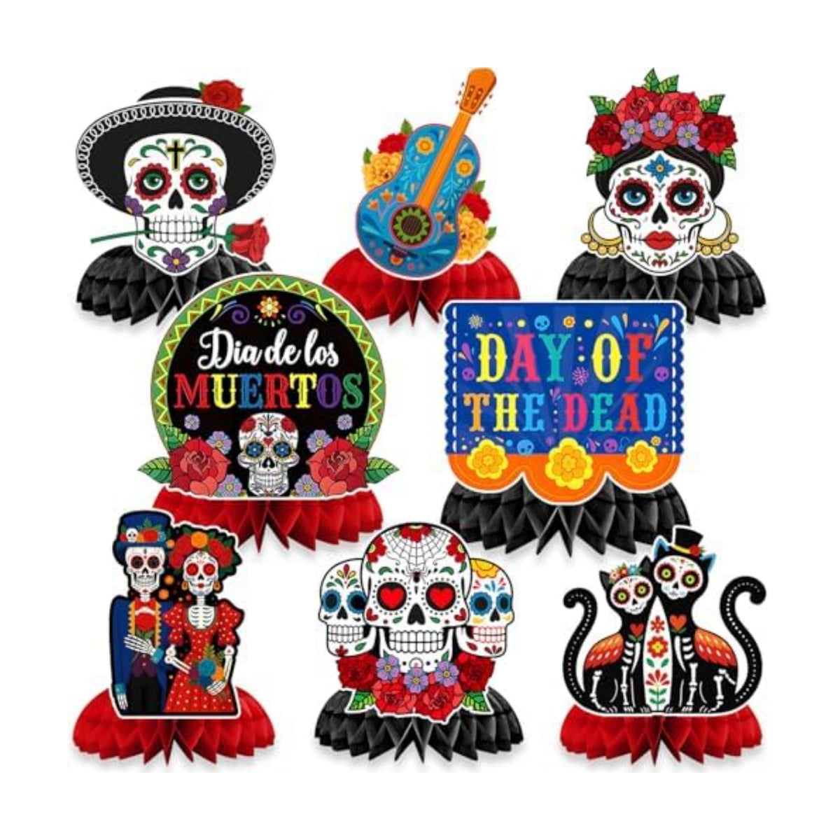 JULMELON 8Pcs Day of the Dead Decorations, Honeycomb Table Centerpieces