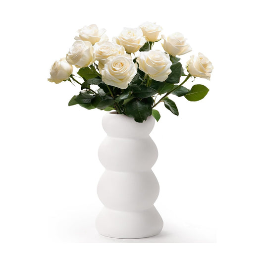 Ceramic Vase / Boho Modern Sculptural Flower Vase / Unglazed White