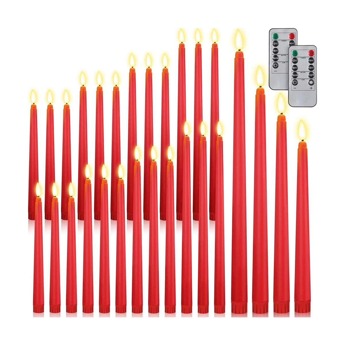 Rossesay 28 Pcs Flameless Taper Candles with Timer Remote 4 Sizes of 8.5", 9.6", 10.83", 12.8" LED Flickering Taper