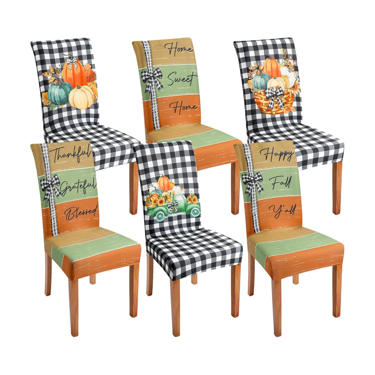 Mindsoft 6 Pcs Fall Chair Covers Pumpkin Dining Chair Slipcovers