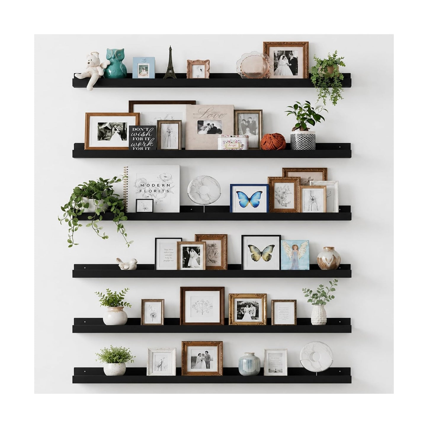upsimples Floating Shelves for Wall Decor and Storage, Black, 6Pcs 47.3''