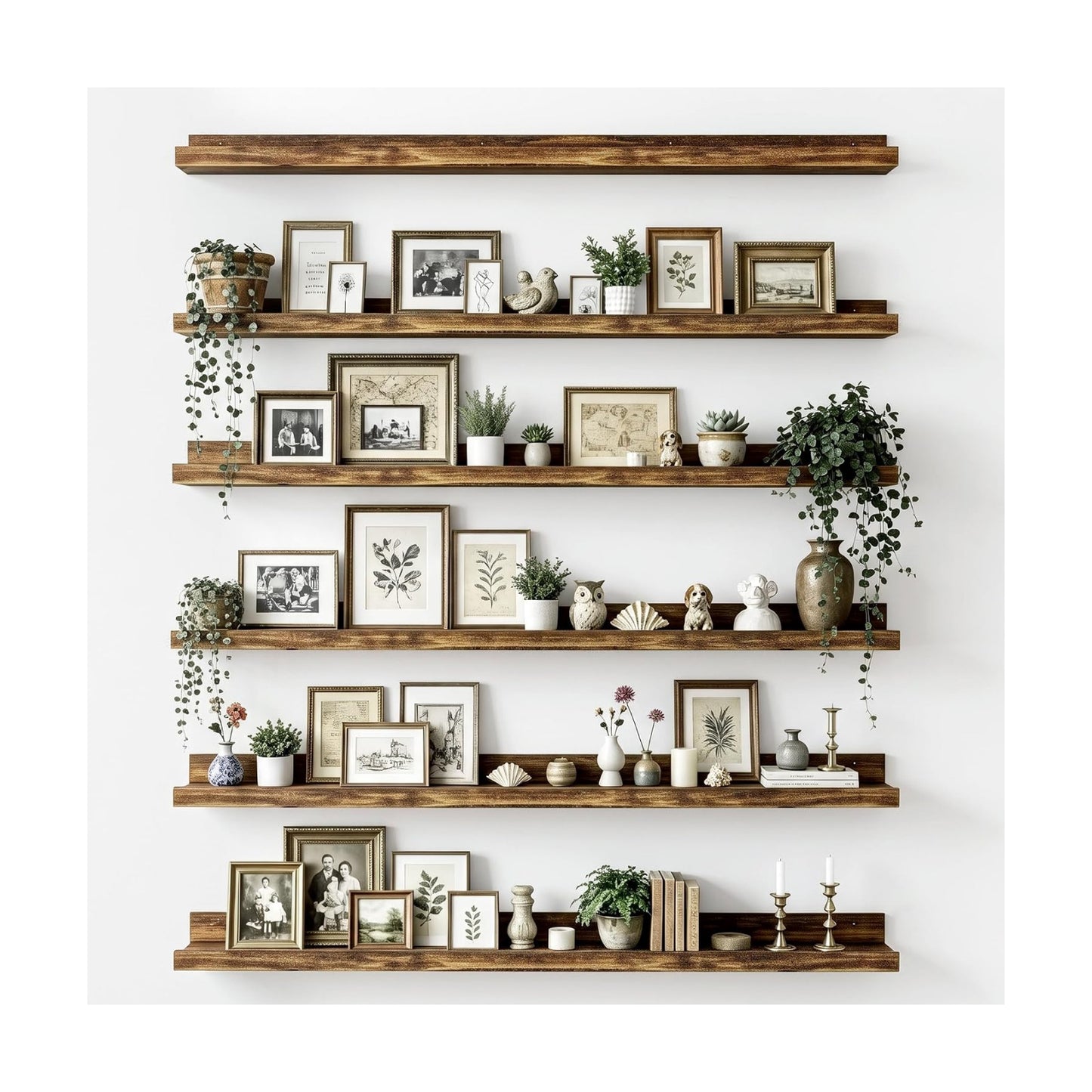 upsimples Floating Shelves for Wall Decor and Storage, Brown, 6Pcs 47.3''
