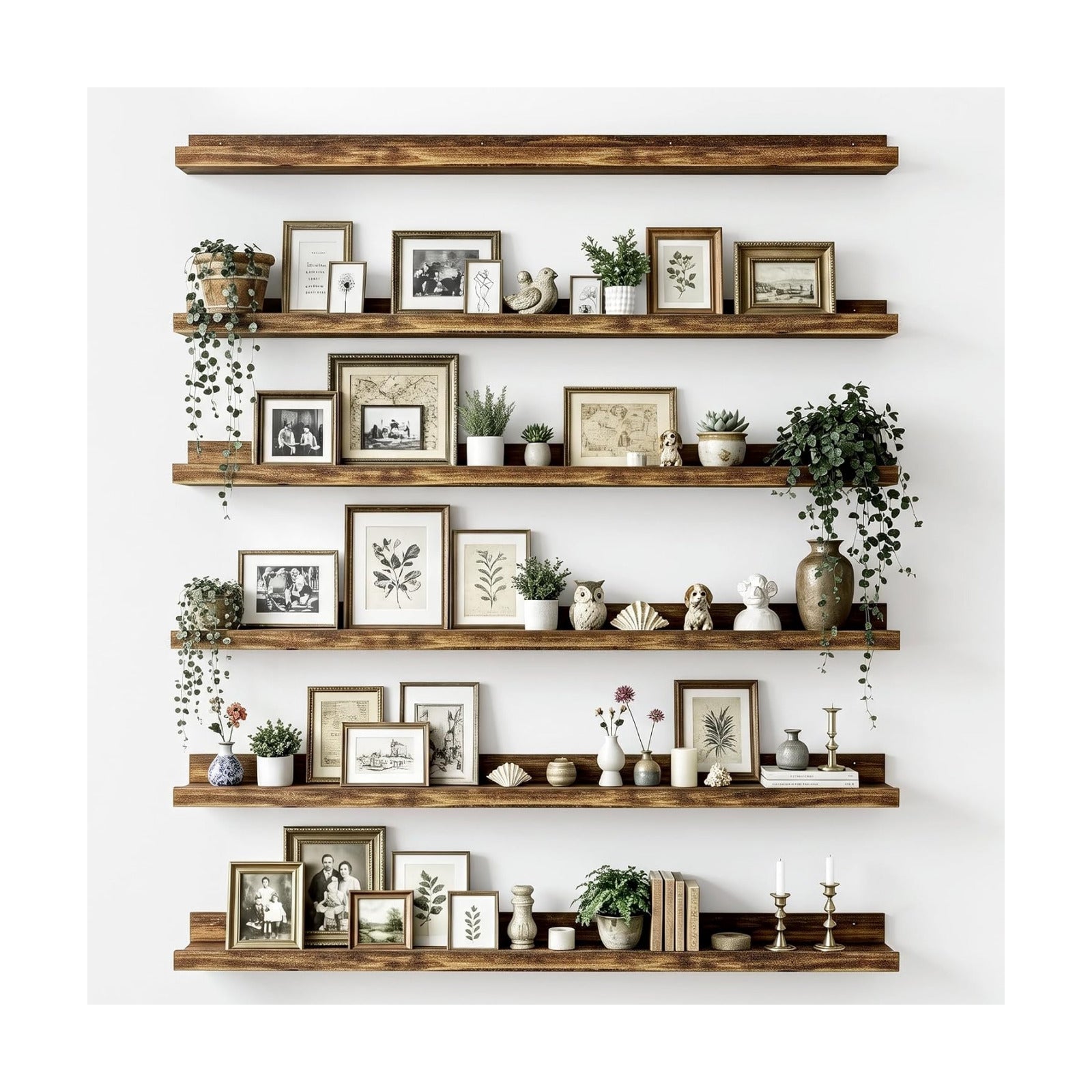 upsimples Floating Shelves for Wall Decor and Storage, Brown, 6Pcs 47.3''