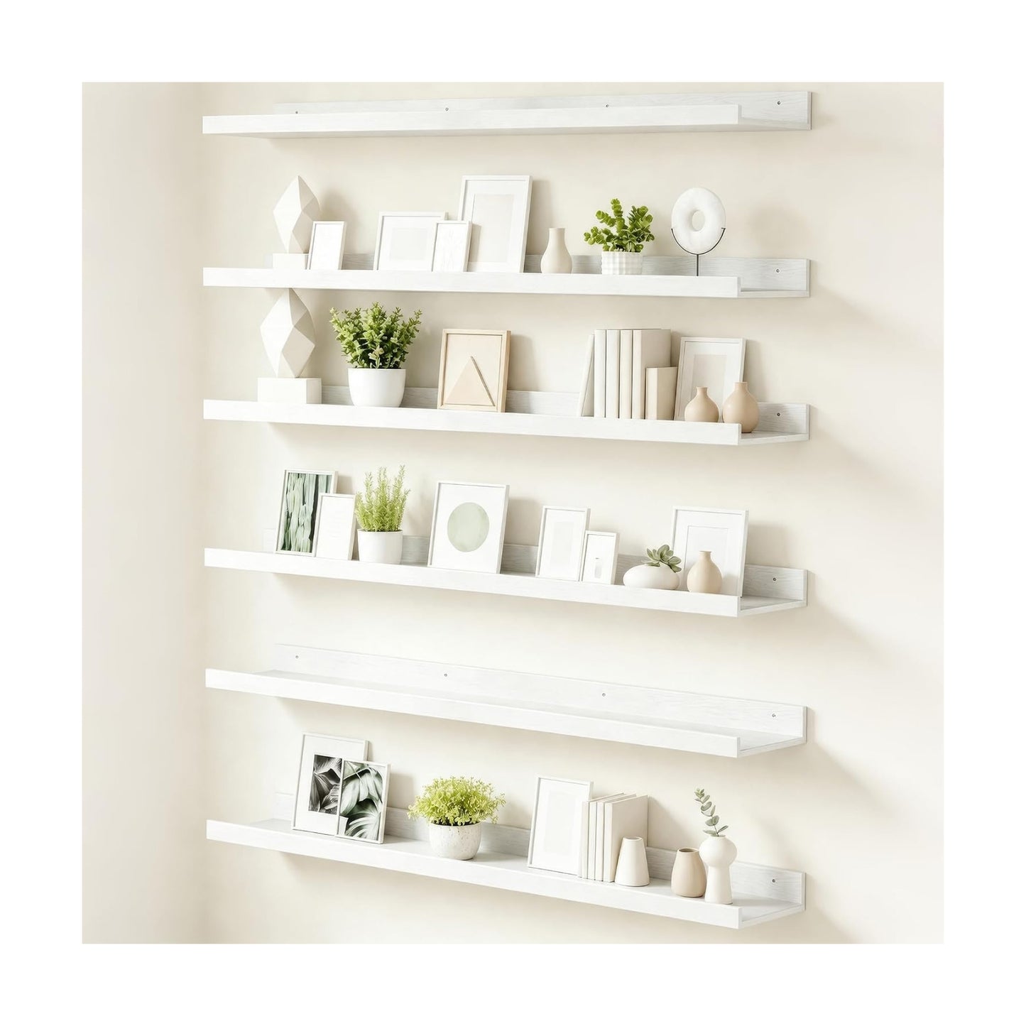 upsimples Floating Shelves for Wall Decor and Storage, White, 6Pcs 47.3''