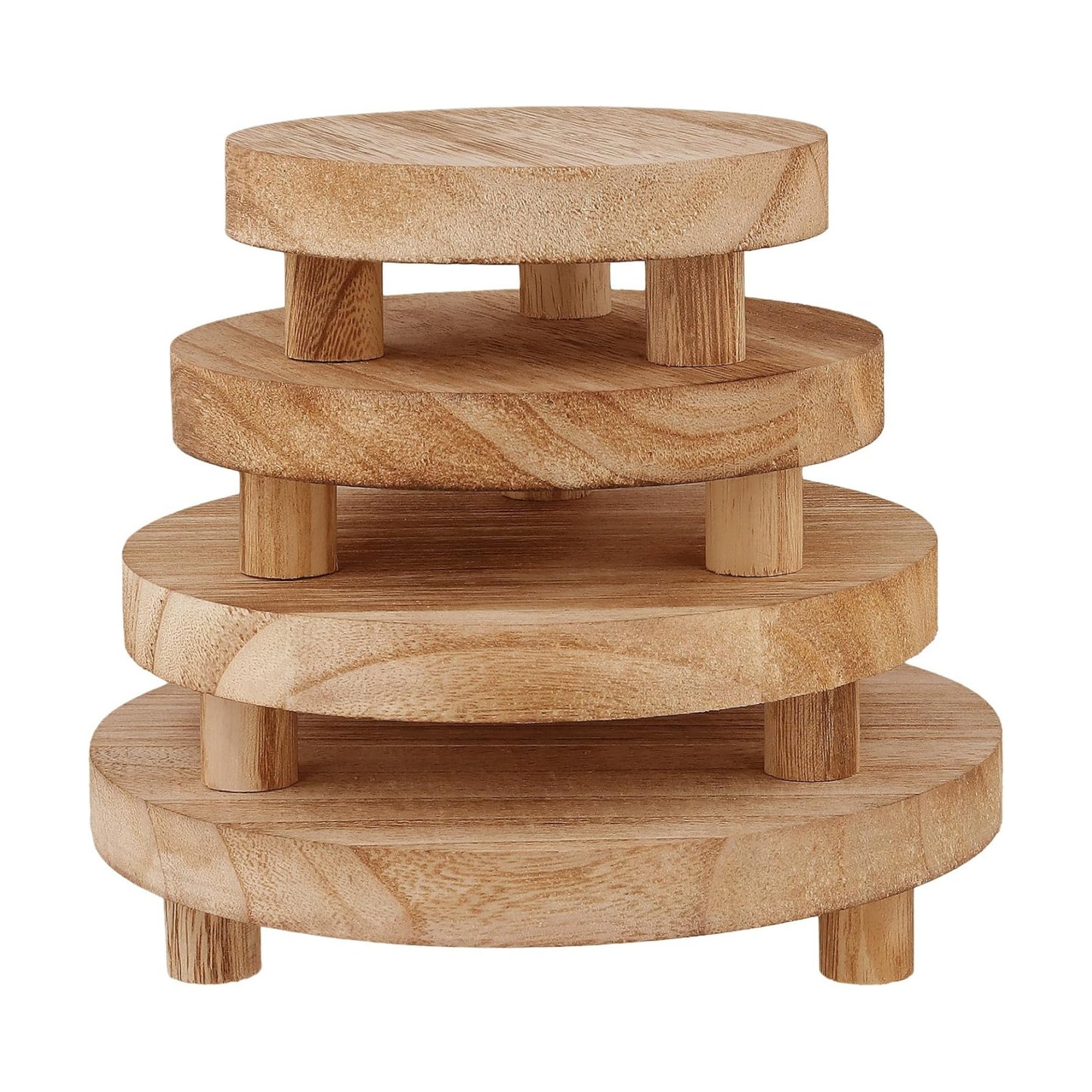 Round Wooden Pedestal Stand for Dessert Display / Set of 4