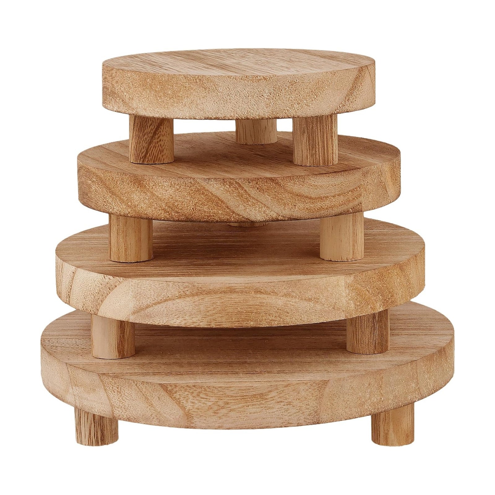 Round Wooden Pedestal Stand for Dessert Display / Set of 4