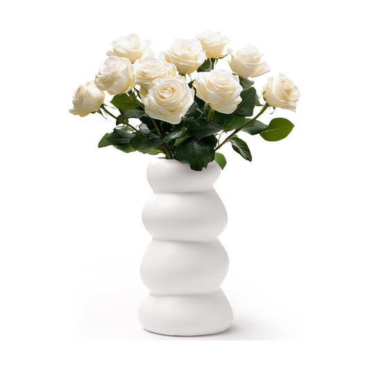 Ceramic Vase / Boho Modern Sculptural Flower Vase / White