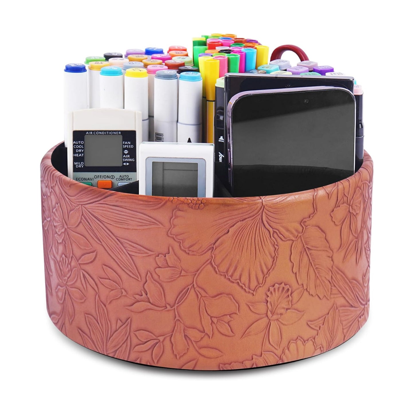 Remote Control Holder / 1-big Carved Brown / 360 Degree Rotation