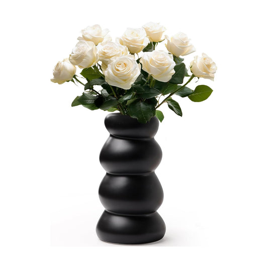 Ceramic Vase / Boho Modern Sculptural Flower Vase / Black