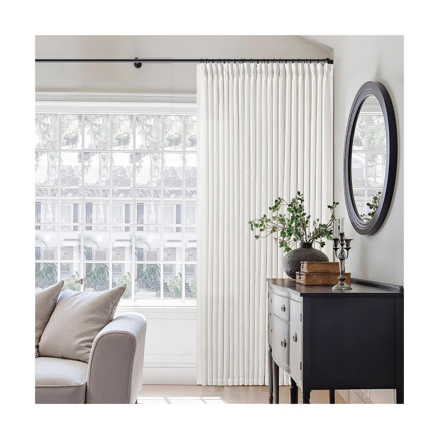 Beige White Pinch Pleated Extra Wide Curtain Panels 90 Inches Long 100 Wide