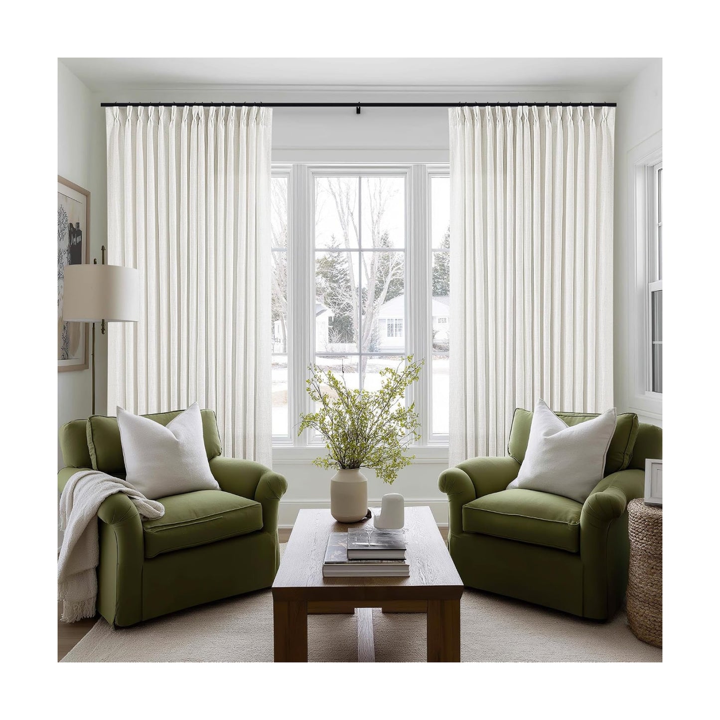 Beige White Pinch Pleated Extra Wide Curtain Panels 96 Inches Long 100 Wide