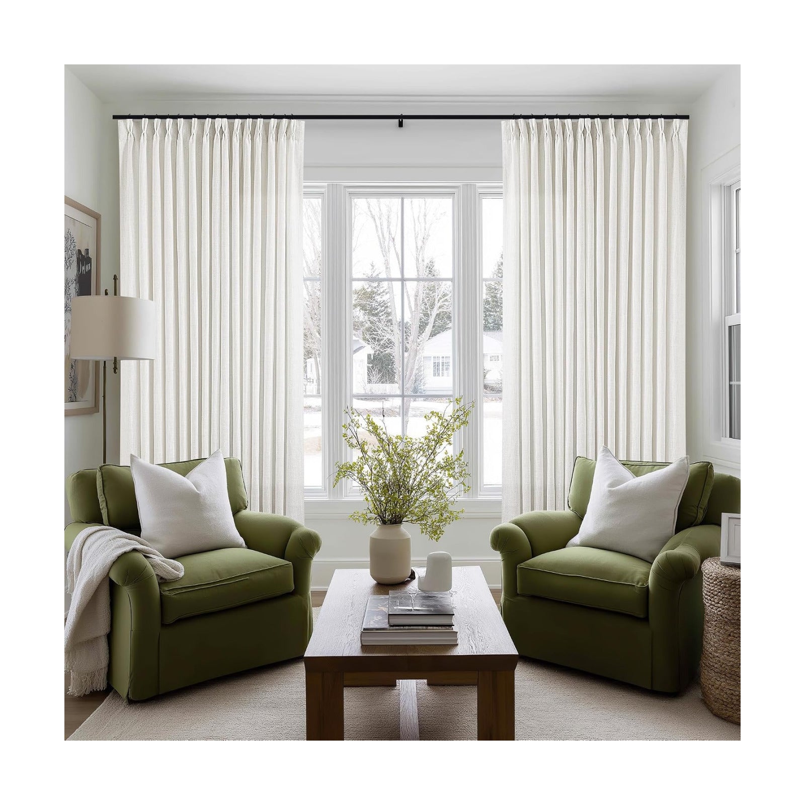 Beige White Pinch Pleated Extra Wide Curtain Panels 96 Inches Long 100 Wide