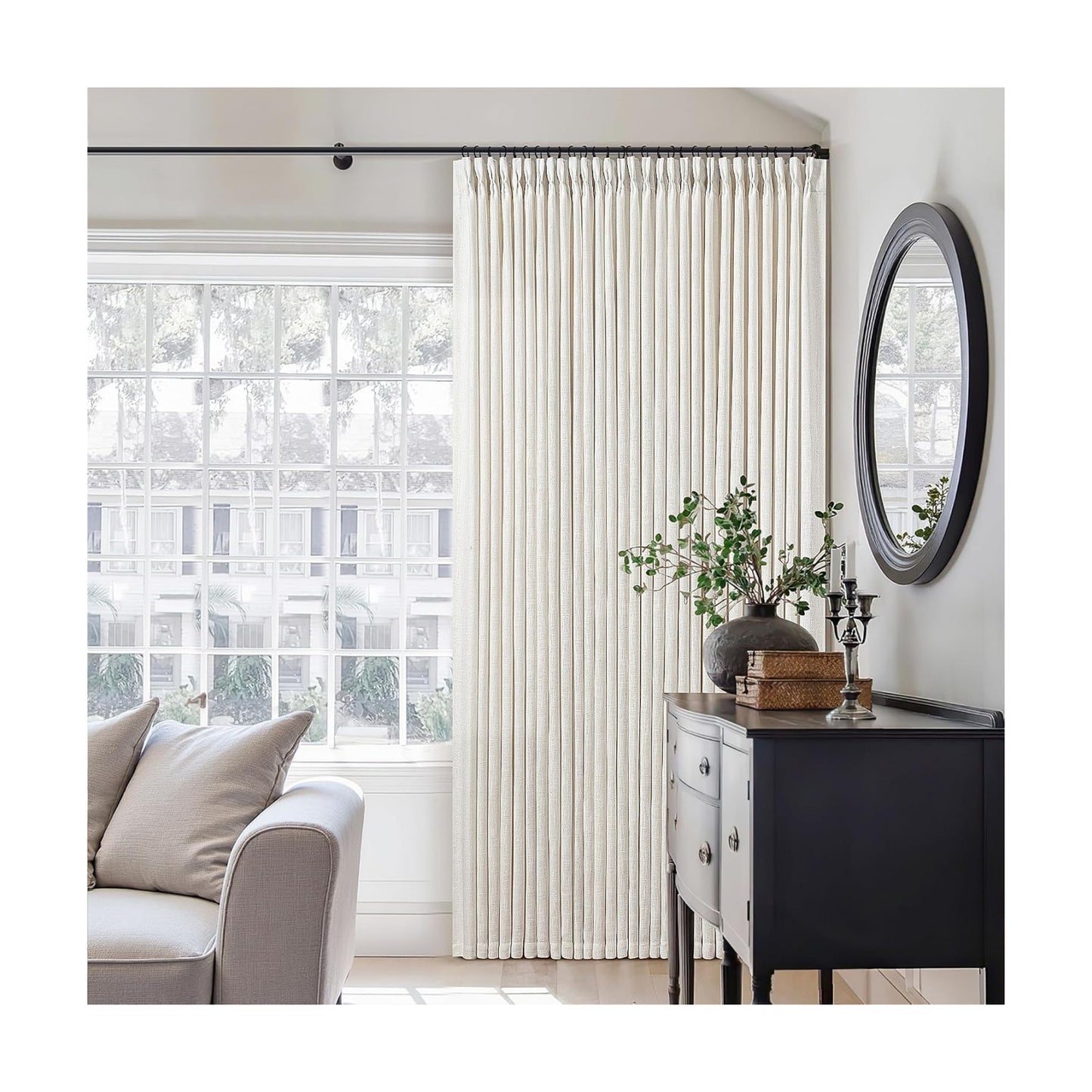 TWODRAPES Natural Pinch Pleated Linen 84 Inch Curtains 100 Inch Width