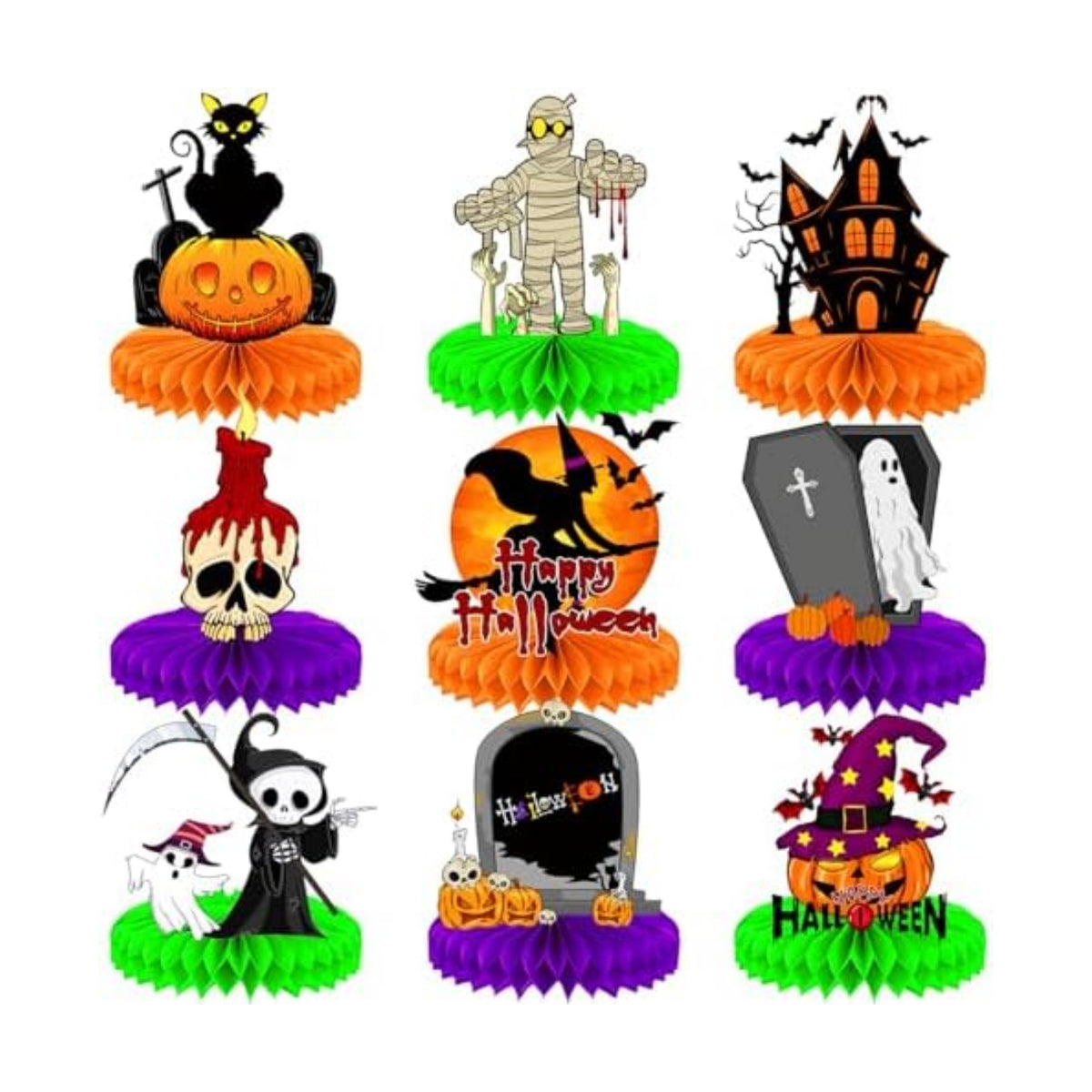 Halloween Table Decorations, 9 Pcs Honeycomb Centerpieces