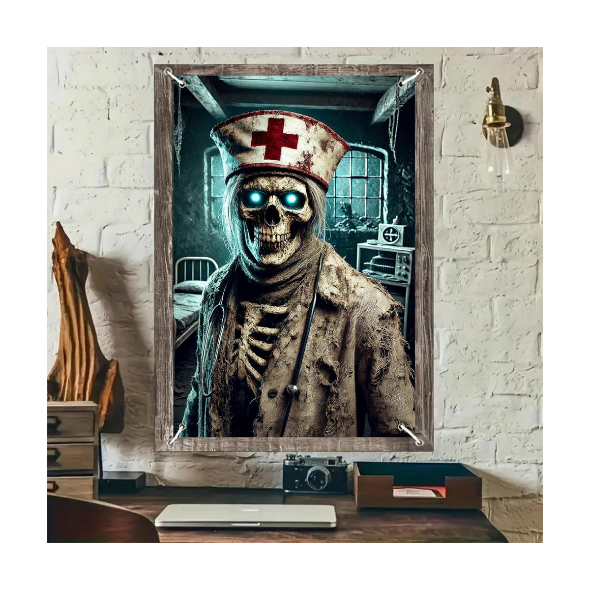 BlissYard Halloween Window Banner 31x47 Inch Zombie Nurse Windows Cover Abandoned Hospital Window Banner Spooky Medical Horror Window Decor Indoor Outdoor Halloween Party Decoration