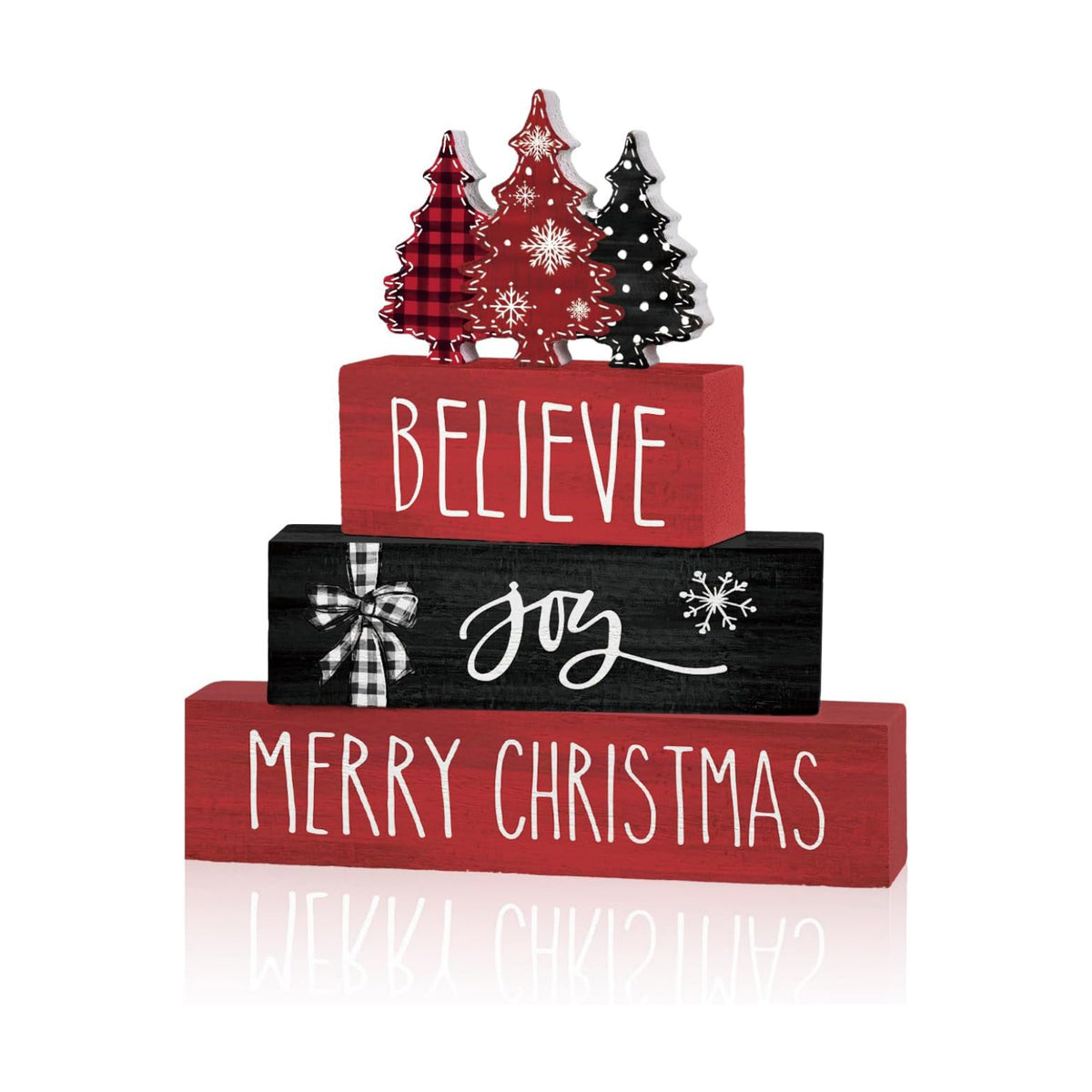 Smile 4 Pcs Merry Christmas Signs, Wooden Tabletop Decor