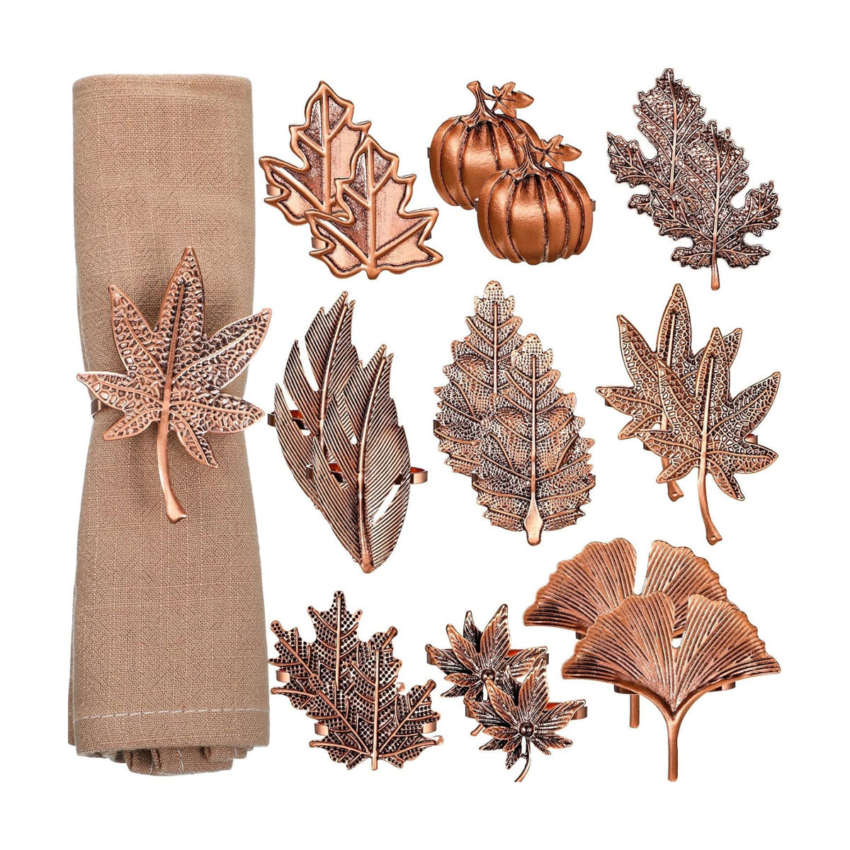 Remerry 27 pcsThanksgiving Napkin Rings Set Fall Autumn Metal Holders