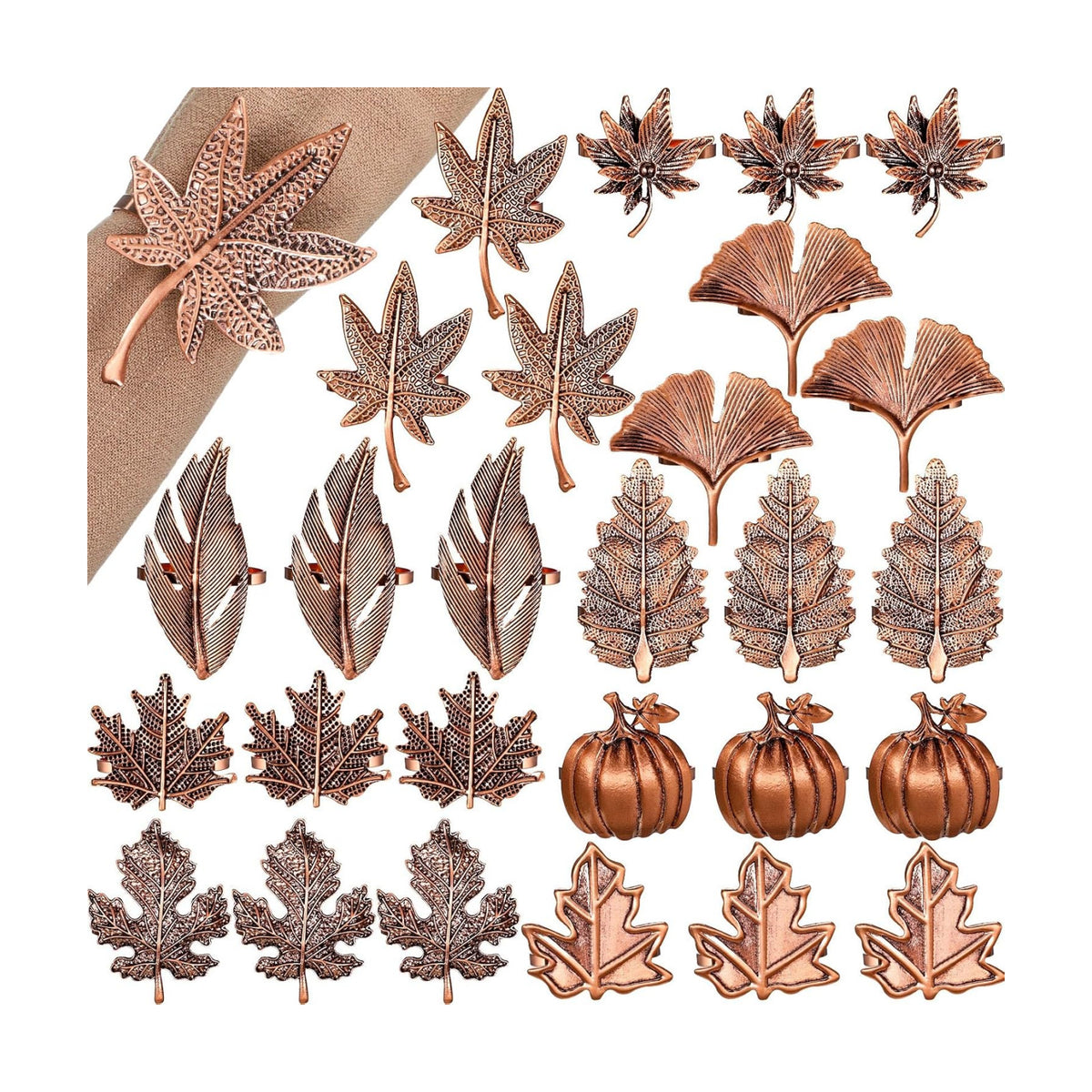 Remerry 18 pcsThanksgiving Napkin Rings Set Fall Autumn Metal Holders
