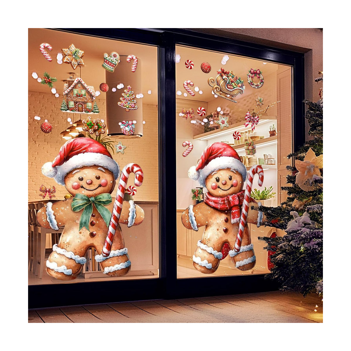 Epakh 2 Sheets Christmas Gingerbread Window Clings Static Decals