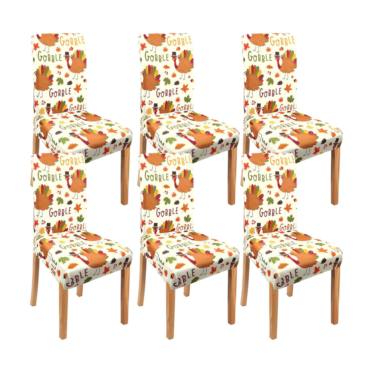 Fall Thanksgiving Chair Covers Set of 6, Pumpkin Turkey Dining Chair Protectors, Elastic Removable Washable Dining Chair Covers for Fall Thanksgiving Kitchen Dining Room Holiday Decorations