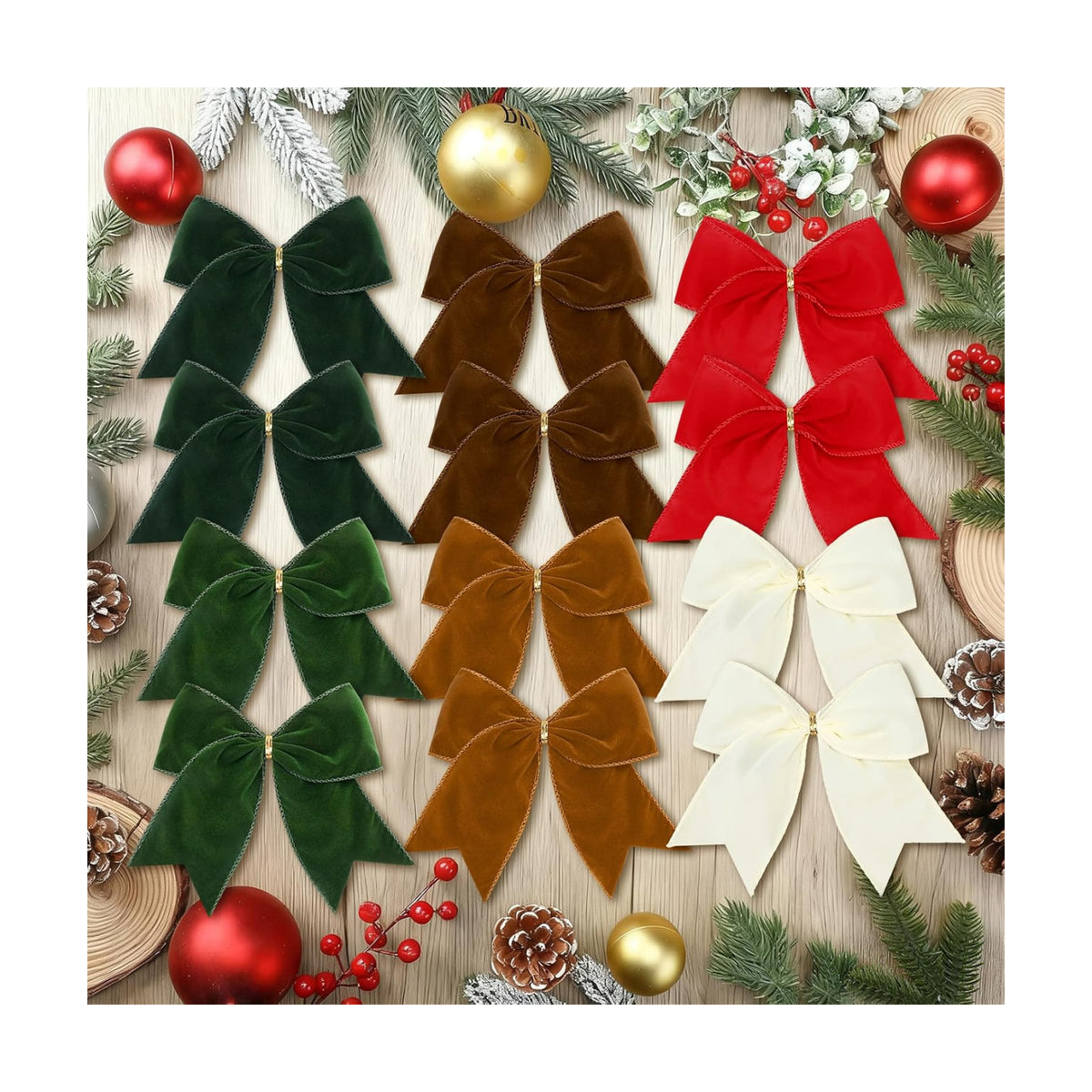 Janinka 12 Pcs 6 Inch Christmas Velvet Bows for Wreath, Retro Multicolor