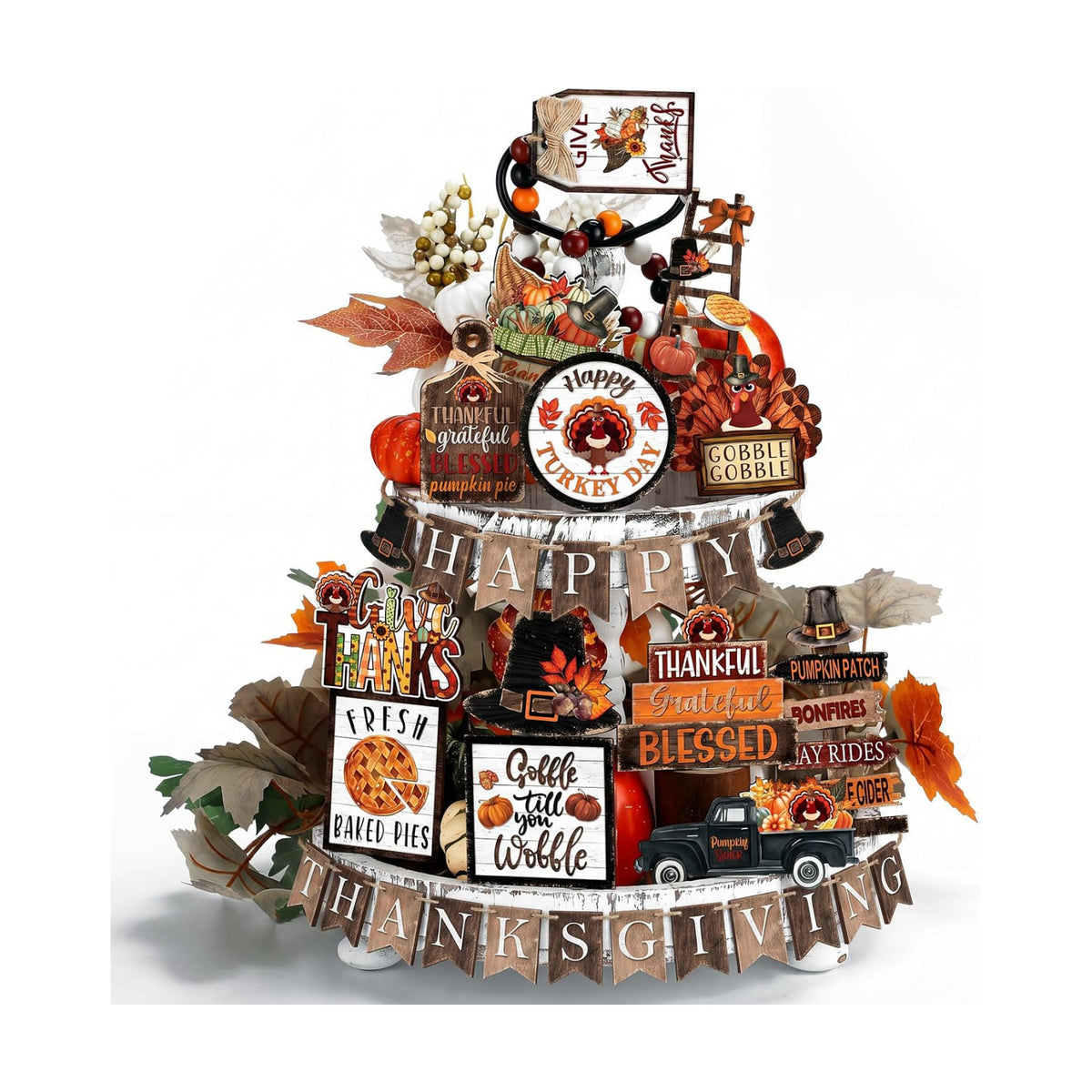 BBTO 18 Set Fall Tiered Tray Decor Rustic Farmhouse 3D Layered Wooden Signs