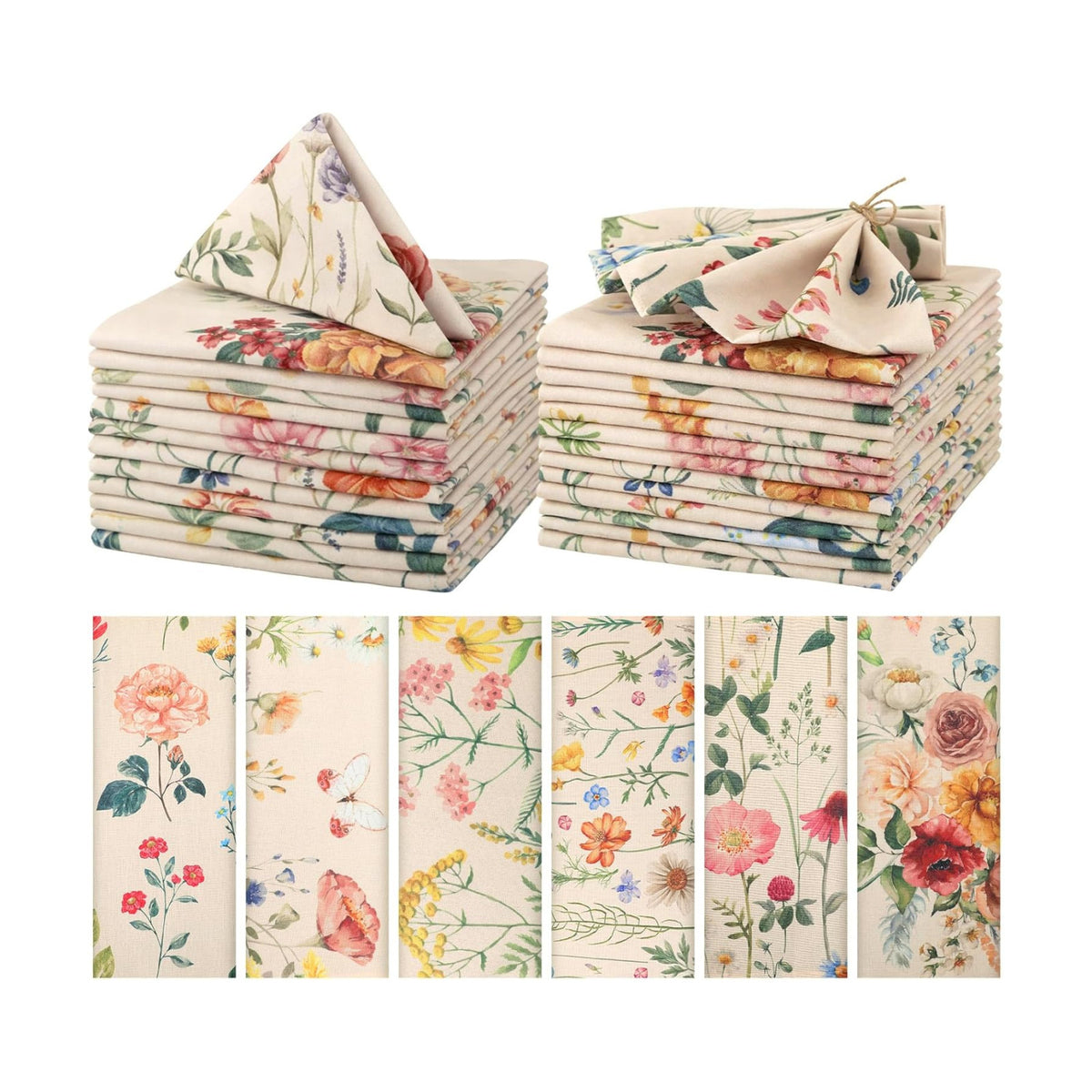Funnymoom 24 Pcs Wildflower Floral Cloth Napkins Multicolored Reusable