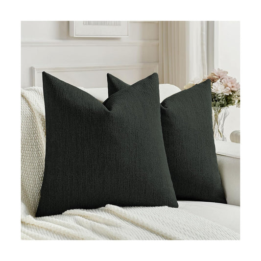 Chenille Decorative Throw Pillow Covers / Black / 18 x 18 / Set of 2