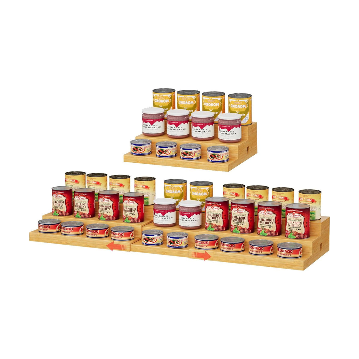 3-Tier Extra-Long Expandable Bamboo Can Rack for Pantry, Holds 45 Cans | Adjustable Pantry Can Organizer, Large